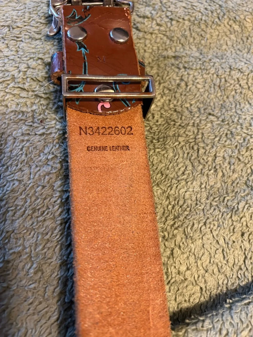 Girls' Brown Leather Belt with Pink Floral Accent and Heart Wing Buckle